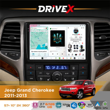 Штатна магнітола для Jeep Grand Cherokee 2011-2013 DriveX S7+ 2K QLED 10" Android 8-ядерний 2.7ГГц 8x128Гб SIM-картка 3G/4G AK7808 AB 4x50W 360° DSP AK7739 VELVET бездротовий CarPlay та AndroidAuto