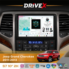 Штатна магнітола для Jeep Grand Cherokee 2011-2013 DriveX S7 2K QLED 10" Android 8-ядерний 2.7ГГц 6x64Гб SIM-картка 3G/4G AK7808 AB 4x50W DSP AK7739 VELVET бездротовий CarPlay та AndroidAuto