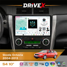 Штатна магнітола для Skoda Octavia 2004-2013 DriveX S4 QLED 10" Android 8-ядерний 1.6ГГц 4x64Гб SIM-картка 3G/4G TDA7851 4x50W DSP AK7604 бездротовий CarPlay та AndroidAuto