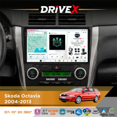 Штатна магнітола для Skoda Octavia 2004-2013 DriveX S7+ 2K QLED 10" Android 8-ядерний 2.7ГГц 8x128Гб SIM-картка 3G/4G AK7808 AB 4x50W 360° DSP AK7739 VELVET бездротовий CarPlay та AndroidAuto