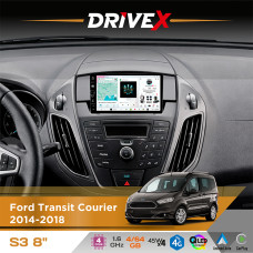 Штатна магнітола для Ford Transit Courier 2014-2018 DriveX S3 QLED 8" з фізичними кнопками Android 8-ядерний 1.6ГГц 4x64Гб SIM-картка 3G/4G 7388 45W ASP TM2313 бездротовий CarPlay та AndroidAuto
