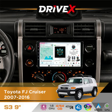 Штатна магнітола для Toyota FJ Cruiser 2007-2016 DriveX S3 QLED 9" Android 8-ядерний 1.6ГГц 4x64Гб SIM-картка 3G/4G 7388 4x45W ASP TM2313 бездротовий CarPlay та AndroidAuto