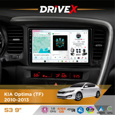 Штатна магнітола для KIA Optima (TF) 2010-2013 DriveX S3 QLED 9" Android 8-ядерний 1.6ГГц 4x64Гб SIM-картка 3G/4G 7388 4x45W ASP TM2313 бездротовий CarPlay та AndroidAuto
