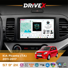 Штатна магнітола для KIA Picanto (TA) 2011-2017 DriveX S7 2K QLED 9" Android 8-ядерний 2.7ГГц 6x64Гб SIM-картка 3G/4G AK7808 AB 4x50W DSP AK7739 VELVET бездротовий CarPlay та AndroidAuto