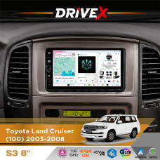 Штатна магнітола для Toyota Land Cruiser (100) 2003-2008 DriveX S3 QLED 8" з фізичними кнопками Android 8-ядерний 1.6ГГц 4x64Гб SIM-картка 3G/4G 7388 45W ASP TM2313 бездротовий CarPlay та AndroidAuto