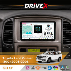 Штатна магнітола для Toyota Land Cruiser (100) 2003-2008 DriveX S3 QLED 9" Android 8-ядерний 1.6ГГц 4x64Гб SIM-картка 3G/4G 7388 4x45W ASP TM2313 бездротовий CarPlay та AndroidAuto