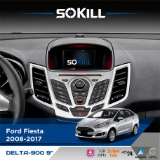 Штатна магнітола для Ford Fiesta 2008-2017 SoKill DELTA-900 9" Android 4-ядерний 2+64Гб 4x45W бездротовий CarPlay та AndroidAuto