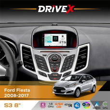 Штатна магнітола для Ford Fiesta 2008-2017 DriveX S3 QLED 8" з фізичними кнопками Android 8-ядерний 1.6ГГц 4x64Гб SIM-картка 3G/4G 7388 45W ASP TM2313 бездротовий CarPlay та AndroidAuto