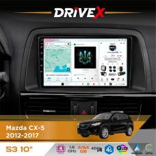 Штатна магнітола для Mazda CX-5 2012-2017 DriveX S3 QLED 10" Android 8-ядерний 1.6ГГц 4x64Гб SIM-картка 3G/4G 7388 4x45W ASP TM2313 бездротовий CarPlay та AndroidAuto