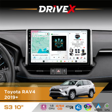 Штатна магнітола для Toyota RAV4 2019+ DriveX S3 QLED 10" Android 8-ядерний 1.6ГГц 4x64Гб SIM-картка 3G/4G 7388 4x45W ASP TM2313 бездротовий CarPlay та AndroidAuto