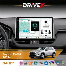 Штатна магнітола для Toyota RAV4 2019+ DriveX S4 QLED 10" Android 8-ядерний 1.6ГГц 4x64Гб SIM-картка 3G/4G TDA7851 4x50W DSP AK7604 бездротовий CarPlay та AndroidAuto