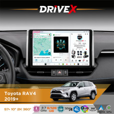 Штатна магнітола для Toyota RAV4 2019+ DriveX S7+ 2K QLED 10" Android 8-ядерний 2.7ГГц 8x128Гб SIM-картка 3G/4G AK7808 AB 4x50W 360° DSP AK7739 VELVET бездротовий CarPlay та AndroidAuto