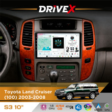 Штатна магнітола для Toyota Land Cruiser (100) 2003-2008 DriveX S3 QLED 10" Android 8-ядерний 1.6ГГц 4x64Гб SIM-картка 3G/4G 7388 4x45W ASP TM2313 бездротовий CarPlay та AndroidAuto