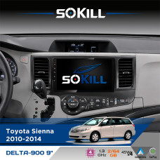 Штатна магнітола для Toyota Sienna 2010-2014 SoKill DELTA-900 9" Android 4-ядерний 2+64Гб 4x45W бездротовий CarPlay та AndroidAuto