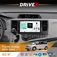 Штатна магнітола для Toyota Sienna 2010-2014 DriveX S3 QLED 9" Android 8-ядерний 1.6ГГц 4x64Гб SIM-картка 3G/4G 7388 4x45W ASP TM2313 бездротовий CarPlay та AndroidAuto