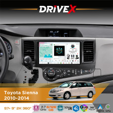 Штатна магнітола для Toyota Sienna 2010-2014 DriveX S7+ 2K QLED 9" Android 8-ядерний 2.7ГГц 8x128Гб SIM-картка 3G/4G AK7808 AB 4x50W 360° DSP AK7739 VELVET бездротовий CarPlay та AndroidAuto
