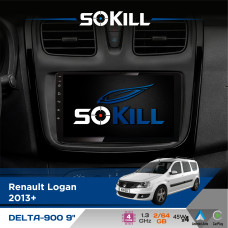 Штатна магнітола для Renault Logan 2013+ SoKill DELTA-900 9" Android 4-ядерний 2+64Гб 4x45W бездротовий CarPlay та AndroidAuto