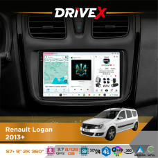 Штатна магнітола для Dacia Logan 2012-2020 DriveX S7+ 2K QLED 9" Android 8-ядерний 2.7ГГц 8x128Гб SIM-картка 3G/4G AK7808 AB 4x50W 360° DSP AK7739 VELVET бездротовий CarPlay та AndroidAuto