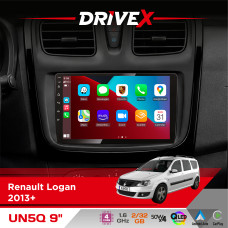 Штатна магнітола для Dacia Logan 2012-2020 DriveX UN5 QLED 9" Android 4-ядерний 2+32Гб 4x45W бездротовий CarPlay та AndroidAuto