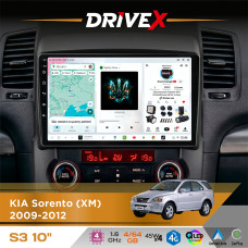 Штатна магнітола для KIA Sorento (XM) 2009-2012 DriveX S3 QLED 10" Android 8-ядерний 1.6ГГц 4x64Гб SIM-картка 3G/4G 7388 4x45W ASP TM2313 бездротовий CarPlay та AndroidAuto
