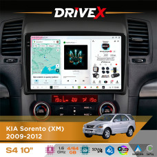 Штатна магнітола для KIA Sorento (XM) 2009-2012 DriveX S4 QLED 10" Android 8-ядерний 1.6ГГц 4x64Гб SIM-картка 3G/4G TDA7851 4x50W DSP AK7604 бездротовий CarPlay та AndroidAuto