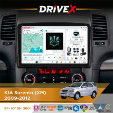 Штатна магнітола для KIA Sorento (XM) 2009-2012 DriveX S7+ 2K QLED 10" Android 8-ядерний 2.7ГГц 8x128Гб SIM-картка 3G/4G AK7808 AB 4x50W 360° DSP AK7739 VELVET бездротовий CarPlay та AndroidAuto