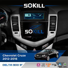 Штатна магнітола для Chevrolet Cruze 2012-2016 SoKill DELTA-900 9" Android 4-ядерний 2+64Гб 4x45W бездротовий CarPlay та AndroidAuto