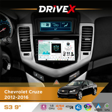 Штатна магнітола для Chevrolet Cruze 2012-2016 DriveX S3 QLED 9" Android 8-ядерний 1.6ГГц 4x64Гб SIM-картка 3G/4G 7388 4x45W ASP TM2313 бездротовий CarPlay та AndroidAuto