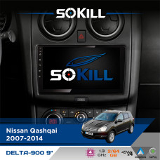 Штатна магнітола для Nissan Qashqai 2007-2014 SoKill DELTA-900 9" Android 4-ядерний 2+64Гб 4x45W бездротовий CarPlay та AndroidAuto