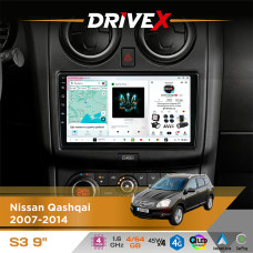 Штатна магнітола для Nissan Qashqai 2007-2014 DriveX S3 QLED 9" Android 8-ядерний 1.6ГГц 4x64Гб SIM-картка 3G/4G 7388 4x45W ASP TM2313 бездротовий CarPlay та AndroidAuto