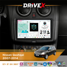 Штатна магнітола для Nissan Qashqai 2007-2014 DriveX S7+ 2K QLED 9" Android 8-ядерний 2.7ГГц 8x128Гб SIM-картка 3G/4G AK7808 AB 4x50W 360° DSP AK7739 VELVET бездротовий CarPlay та AndroidAuto