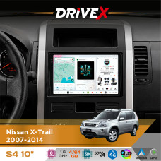 Штатна магнітола для Nissan X-Trail 2007-2014 DriveX S4 QLED 10" Android 8-ядерний 1.6ГГц 4x64Гб SIM-картка 3G/4G TDA7851 4x50W DSP AK7604 бездротовий CarPlay та AndroidAuto