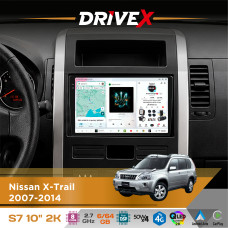 Штатна магнітола для Nissan X-Trail 2007-2014 DriveX S7 2K QLED 10" Android 8-ядерний 2.7ГГц 6x64Гб SIM-картка 3G/4G AK7808 AB 4x50W DSP AK7739 VELVET бездротовий CarPlay та AndroidAuto