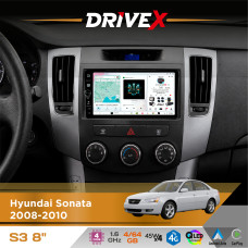 Штатна магнітола для Hyundai Sonata 2008-2010 DriveX S3 QLED 8" з фізичними кнопками Android 8-ядерний 1.6ГГц 4x64Гб SIM-картка 3G/4G 7388 45W ASP TM2313 бездротовий CarPlay та AndroidAuto