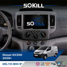 Штатна магнітола для Nissan NV200 2009+ SoKill DELTA-900 9" Android 4-ядерний 2+64Гб 4x45W бездротовий CarPlay та AndroidAuto