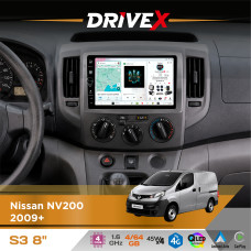 Штатна магнітола для Nissan NV200 2009+ DriveX S3 QLED 8" з фізичними кнопками Android 8-ядерний 1.6ГГц 4x64Гб SIM-картка 3G/4G 7388 45W ASP TM2313 бездротовий CarPlay та AndroidAuto