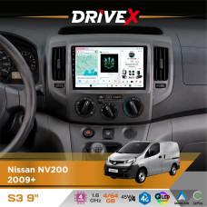 Штатна магнітола для Nissan NV200 2009+ DriveX S3 QLED 9" Android 8-ядерний 1.6ГГц 4x64Гб SIM-картка 3G/4G 7388 4x45W ASP TM2313 бездротовий CarPlay та AndroidAuto