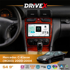 Штатна магнітола для Mercedes C-Klasse (W203) 2000-2004 DriveX S4 QLED 9" Android 8-ядерний 1.6ГГц 4x64Гб SIM-картка 3G/4G TDA7851 4x50W DSP AK7604 бездротовий CarPlay та AndroidAuto