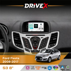 Штатна магнітола для Ford Fiesta 2008-2017 DriveX S3 QLED 8" з фізичними кнопками Android 8-ядерний 1.6ГГц 4x64Гб SIM-картка 3G/4G 7388 45W ASP TM2313 бездротовий CarPlay та AndroidAuto