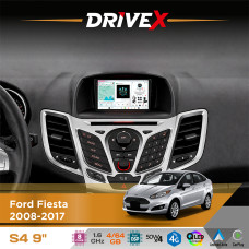 Штатна магнітола для Ford Fiesta 2008-2017 DriveX S4 QLED 9" Android 8-ядерний 1.6ГГц 4x64Гб SIM-картка 3G/4G TDA7851 4x50W DSP AK7604 бездротовий CarPlay та AndroidAuto