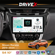 Штатна магнітола для Nissan Murano 2015-2024 DriveX S4 QLED 10" Android 8-ядерний 1.6ГГц 4x64Гб SIM-картка 3G/4G TDA7851 4x50W DSP AK7604 бездротовий CarPlay та AndroidAuto