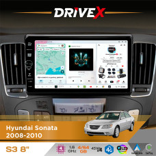 Штатна магнітола для Hyundai Sonata 2008-2010 DriveX S3 QLED 8" з фізичними кнопками Android 8-ядерний 1.6ГГц 4x64Гб SIM-картка 3G/4G 7388 45W ASP TM2313 бездротовий CarPlay та AndroidAuto