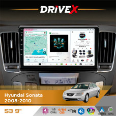 Штатна магнітола для Hyundai Sonata 2008-2010 DriveX S3 QLED 9" Android 8-ядерний 1.6ГГц 4x64Гб SIM-картка 3G/4G 7388 4x45W ASP TM2313 бездротовий CarPlay та AndroidAuto