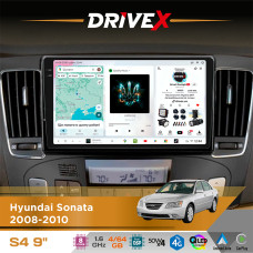 Штатна магнітола для Hyundai Sonata 2008-2010 DriveX S4 QLED 9" Android 8-ядерний 1.6ГГц 4x64Гб SIM-картка 3G/4G TDA7851 4x50W DSP AK7604 бездротовий CarPlay та AndroidAuto