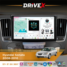 Штатна магнітола для Hyundai Sonata 2008-2010 DriveX S7+ 2K QLED 9" Android 8-ядерний 2.7ГГц 8x128Гб SIM-картка 3G/4G AK7808 AB 4x50W 360° DSP AK7739 VELVET бездротовий CarPlay та AndroidAuto