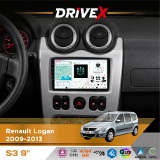 Штатна магнітола для Renault Duster 2010-2013 DriveX S3 QLED 9" Android 8-ядерний 1.6ГГц 4x64Гб SIM-картка 3G/4G 7388 4x45W ASP TM2313 бездротовий CarPlay та AndroidAuto