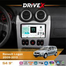 Штатна магнітола для Dacia Sandero 2008-2012 DriveX S4 QLED 9" Android 8-ядерний 1.6ГГц 4x64Гб SIM-картка 3G/4G TDA7851 4x50W DSP AK7604 бездротовий CarPlay та AndroidAuto