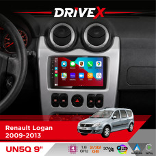 Штатна магнітола для Renault Logan 2009-2013 DriveX UN5 QLED 9" Android 4-ядерний 2+32Гб 4x45W бездротовий CarPlay та AndroidAuto