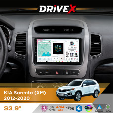 Штатна магнітола для KIA Sorento (XM) 2012-2020 DriveX S3 QLED 9" Android 8-ядерний 1.6ГГц 4x64Гб SIM-картка 3G/4G 7388 4x45W ASP TM2313 бездротовий CarPlay та AndroidAuto