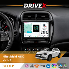Штатна магнітола для Mitsubishi RVR 2019+ DriveX S3 QLED 10" Android 8-ядерний 1.6ГГц 4x64Гб SIM-картка 3G/4G 7388 4x45W ASP TM2313 бездротовий CarPlay та AndroidAuto